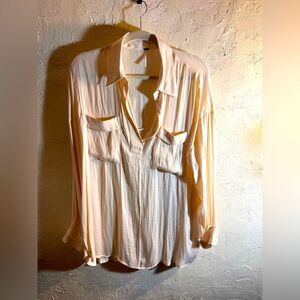 Free People NWOT Cream Blouse Relaxed Notched Collar lightweight business casual
